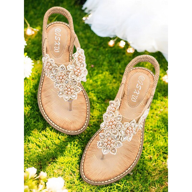 Comfortable Flat Slip-Ons with Beaded Floral Design, Perfect for Outdoor Events, Summer Parties and Wedding2