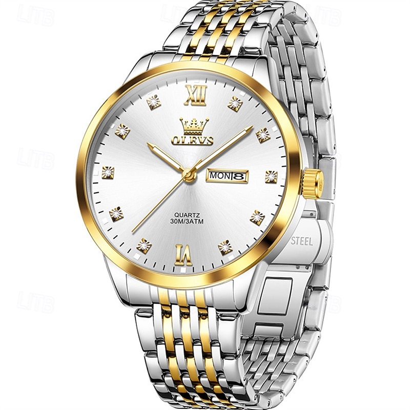 New Olevs Men'S Business Watch Diamond-Encrusted Glow-In-The-Dark Double Calendar Week Display Multi-Functional Quartz Watch Casual Waterproof Sports Watch2