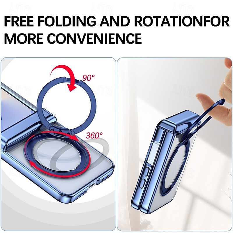 Phone Case For Samsung Galaxy Z Flip 7 Z Flip 6 Z Flip 5 Back Cover with Stand Holder Magnetic Support Wireless Charging Retro Plating PC4