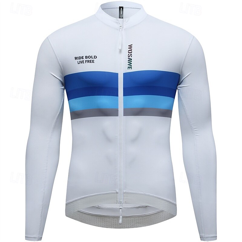 Men's Cycling Jersey Color Block Long Sleeve Bike Jersey with 3 Rear Pockets Mountain Bike MTB Quick Dry Breathable Sports White Blue Clothing Apparel4