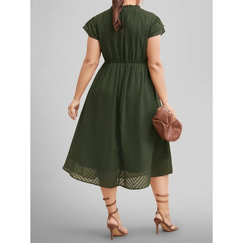 Women's Midi Dress Casual Dress A Line Dress Basic Casual Vacation Daily Regular Fit Plain Short Sleeve Crew Neck Army Green Summer2