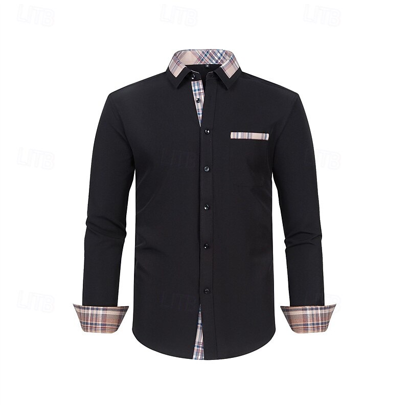 Men's Dress Shirt Wrinkle Resistant Wedding Outdoor Black White Dark Navy Blue Long Sleeve Summer Spring Clothing Apparel4