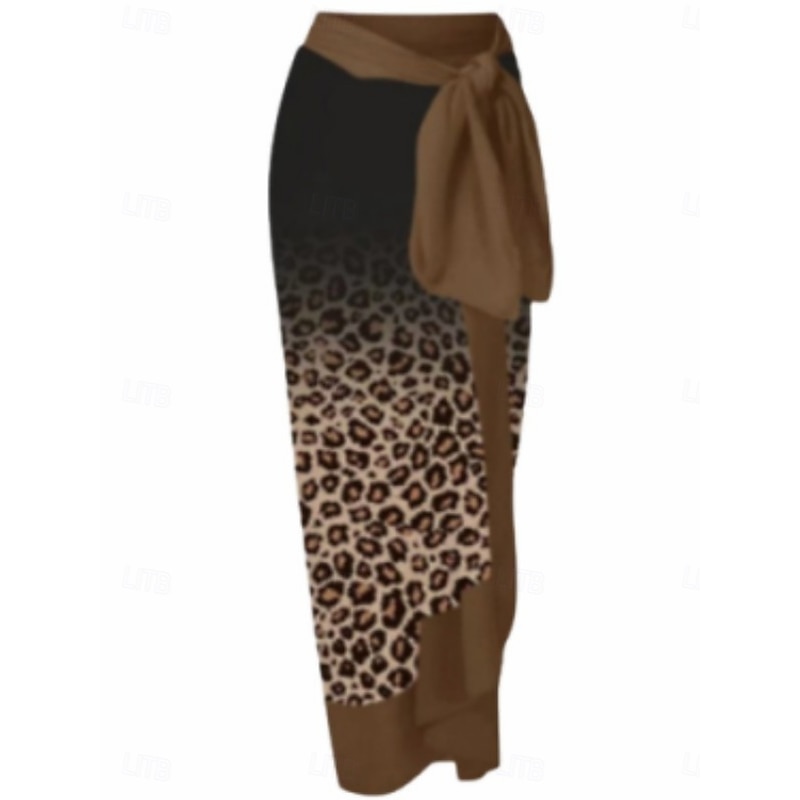 Women's Swimwear One Piece 2 Piece Skirt Swimsuit Backless Tummy Control High Waist Slim Vacation Beach Wear Leopard V Neck Sleeveless Bathing Suits3