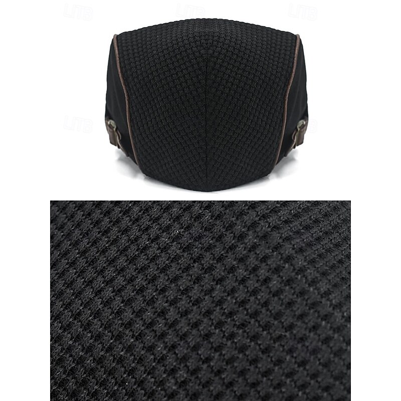 Men's Stylish Black Newsboy Cap with Leather Trim, Breathable Fabric, Adjustable Fit – Casual Vintage Flat Hat for Everyday Wear and Outdoor Activities4