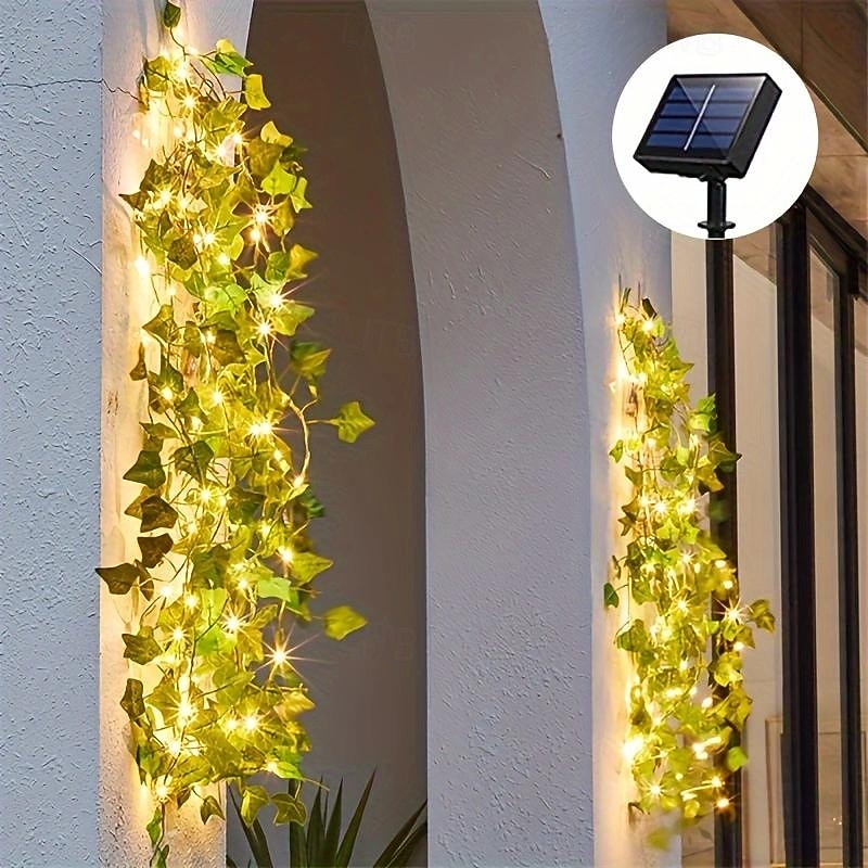 5M-50Leds Outdoor Solar Climbing Tiger Vine Green Leaf Copper Wire Light String Courtyard Garden Wedding Festival Atmosphere Decoration Light String3