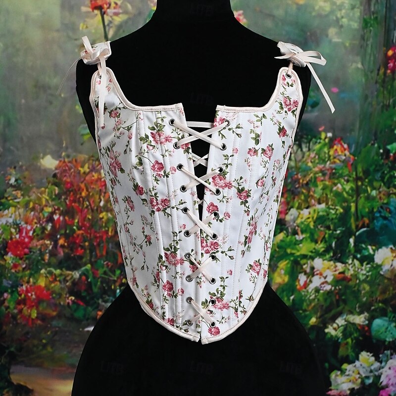 Retro Vintage Medieval Renaissance Corset Vest Bustier Lace up Floral Jacquard Fancy Dress Women's Fantasy Royal Halloween Carnival Party Casual Daily LARP Adults' Corset