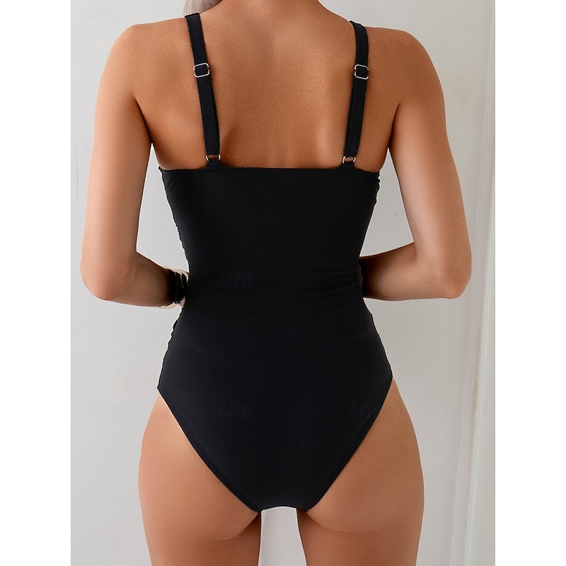 Women's Swimwear One Piece Swimsuit Backless Tummy Control High Waist Slim Vacation Beach Wear Plain V Neck Sleeveless Bathing Suits