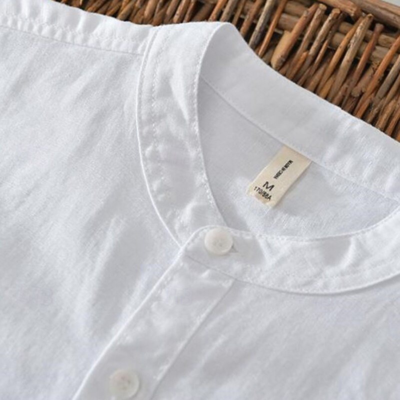 Men's Shirt Linen Shirt Casual Shirt Button Up Shirt Cotton Shirt Plain Vacation Hawaiian White Navy Blue Khaki Gray Long Sleeve Grandad Collar Spring Fall Clothing Apparel Button-Down3