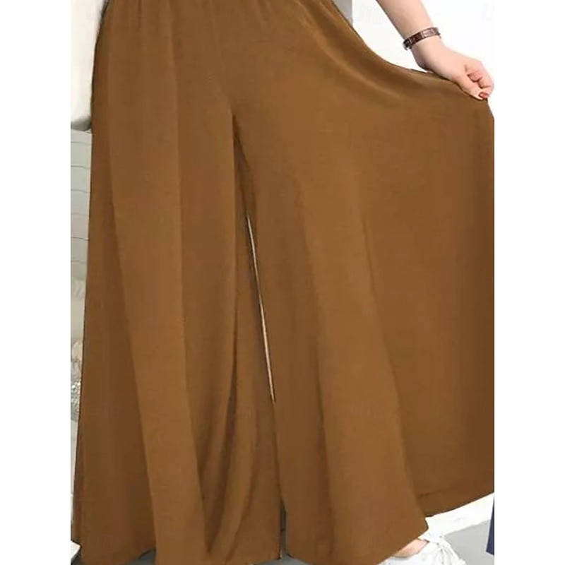 Women's Culottes Wide Leg Chinos Fashion Streetwear Full Length High Waist Plain Elastic Waistband Comfy Soft Comfortable Micro-elastic Outdoor Street Camel Robin's Egg Blue Black Summer Spring4