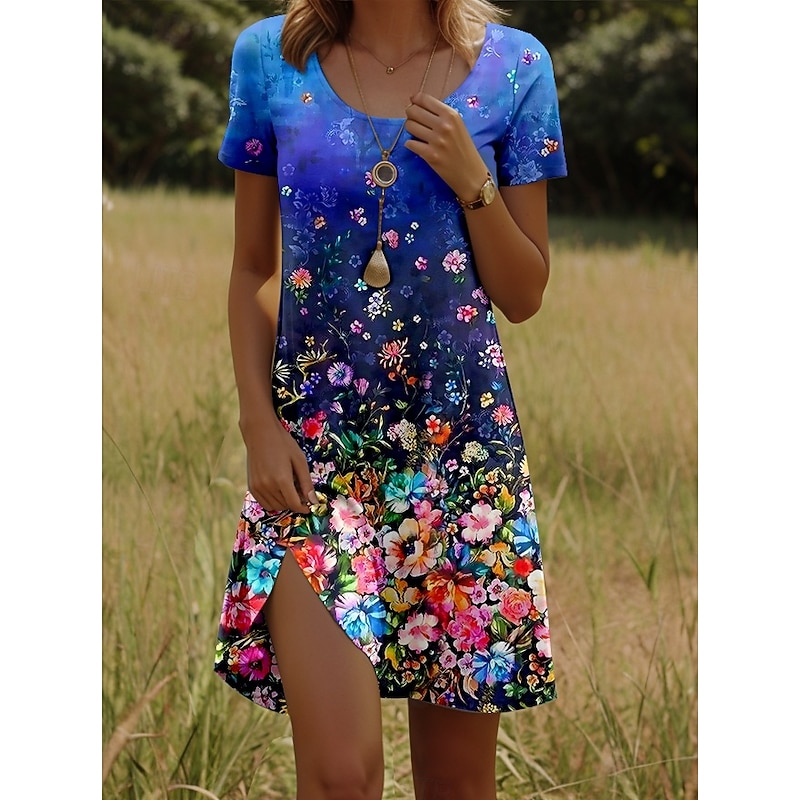 Women's Mini Dress A Line Dress Elegant Vintage Stylish Daily Regular Fit Floral Graphic Short Sleeve V Neck White Red Blue Emerald Green Summer Spring - Main Image