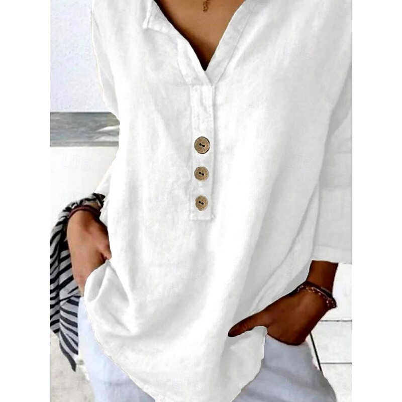 Women's Shirt Blouse Solid Color Stylish Casual 3/4 Length Sleeve Crew Neck Regular Tops Daily Buttons Black White Pink Navy Blue Orange Summer Spring