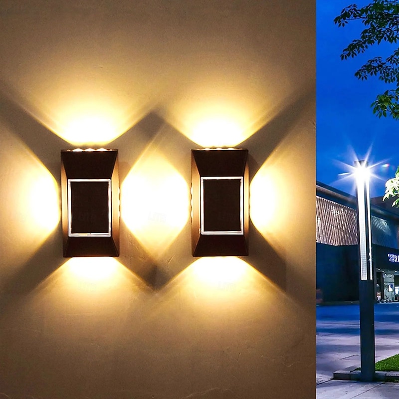 2pcs Solar LED Wall Light – Four Sides Lighting, IP65 Waterproof Wall Deck Lighting for Terrace, Porch, House Decoration