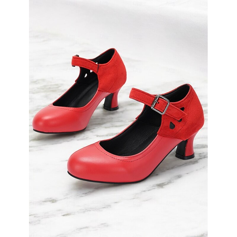 Women's Vintage Gatsby Mary Jane Heels-Faux Leather & Suede Mid Heel Pumps with Buckle Strap for Retro Formal & Dance Wear4