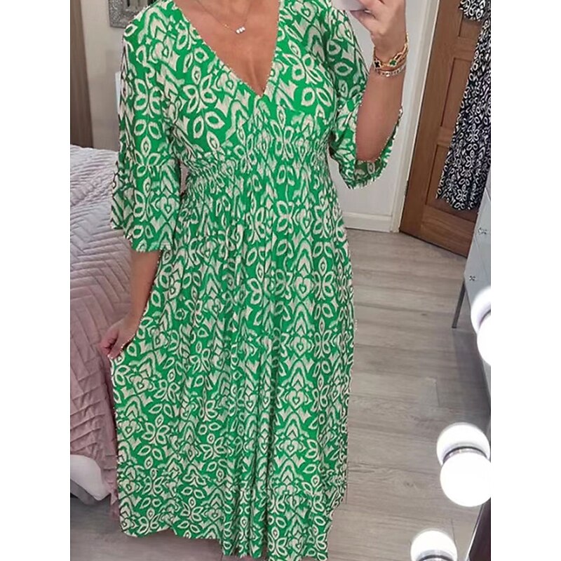 Women's Long Dress Maxi Dress Casual Dress Boho Chic Dresses Boho Dress Elegant Bohemia Stylish Vacation Casual Daily Regular Fit Graphic Short Sleeve V Neck Red Navy Blue Blue Green Summer Spring4