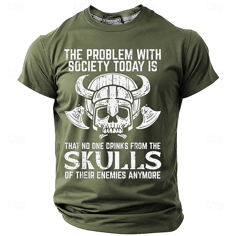 Men's Viking Skull Short Sleeve Graphic T-Shirt - "Problem With Society" Dark Humor Tee2