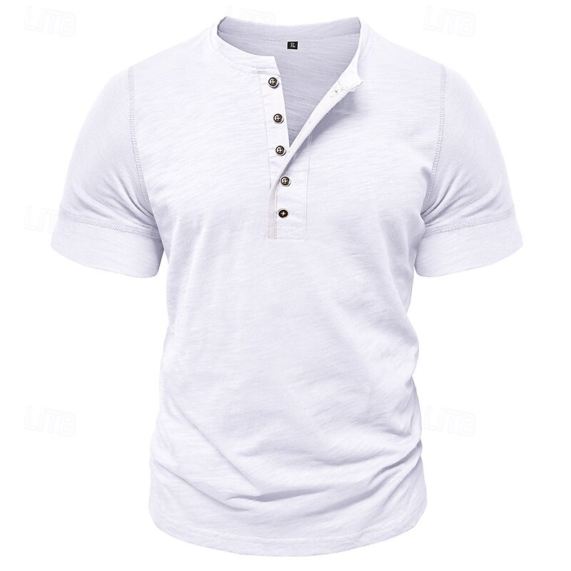 100% Cotton Men's Henley Shirt Tee Short Sleeve Solid Color Plain Classic Style Buttons Henley Casual Daily Summer Spring  Fall Dark Grey Black White Henley T-Shirt2