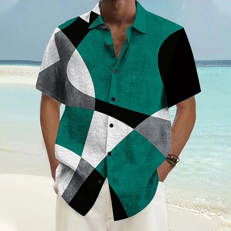 Men's Geometric Casual Shirt Button Up Shirt Short Sleeve Casual Casual Summer Spring Turndown Button Up Red Blue Green Gray4