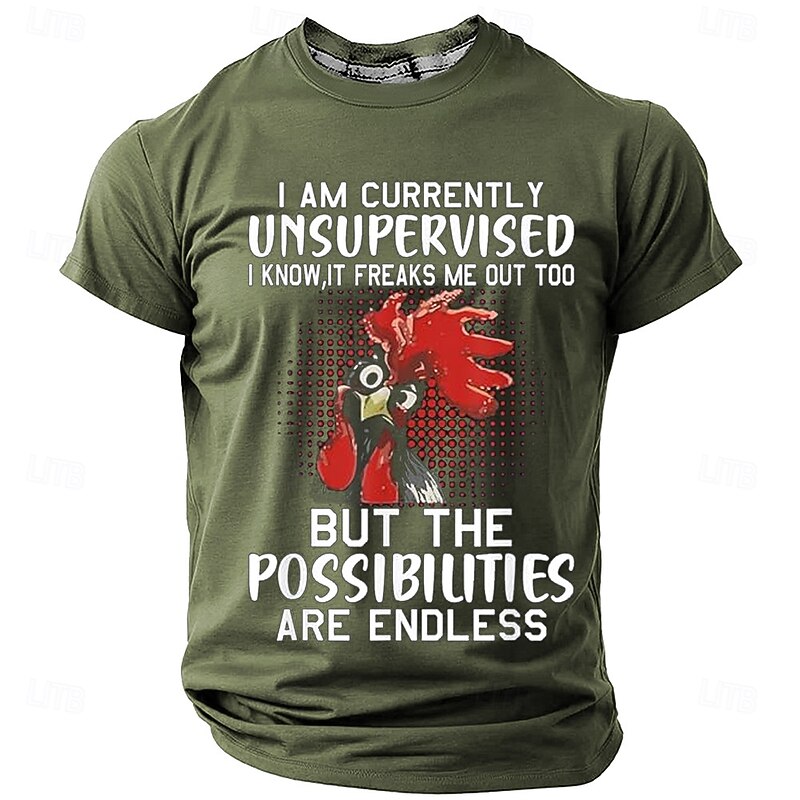 Men's Funny Graphic T-Shirt: Unsupervised Rooster, Endless Possibilities Lifestyle Humor Short Sleeve Tee2