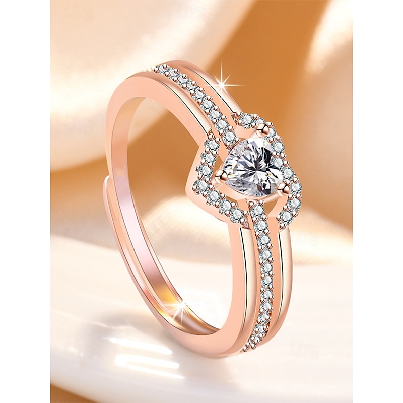 Women's rose gold plated heart ring with cubic zirconia - an elegant engagement ring for a special occasion