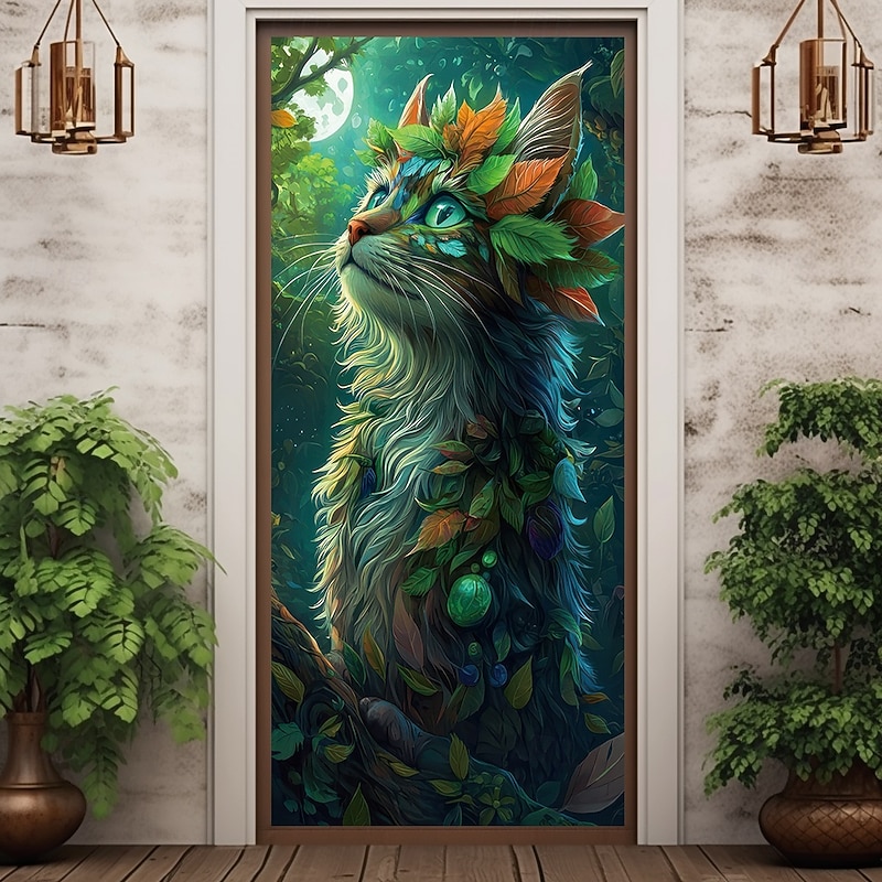 Forest Cat Door Decorations Door Covers Door Tapestry Door Curtain Decoration Backdrop Indoor/Outdoor Door Banner for Front Door Farmhouse4