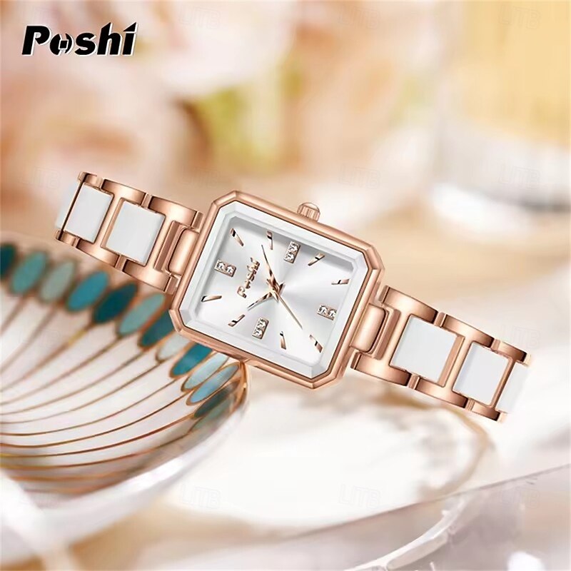 POSHI Fashionable Women's Watch Light Luxury Diamond Inlaid Square Temperament Quartz Watch3
