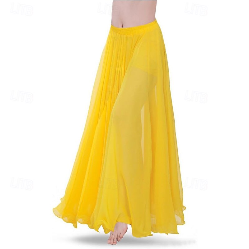 Chiffon Belly Dance Skirt for Women Belly Dancing Costume Outfit Tribal Maxi Full Skirts Solid Color Skirt Voile4