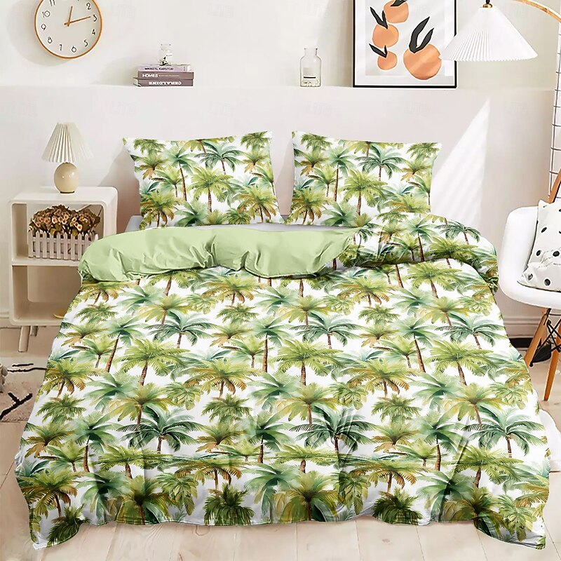 Tropical Duvet Cover Full Size Bedding Set Palm Trees Bed Sets Quilt Cover Soft Lightweight Comforter Cover with 2 Pillowcases for Summer Spring2
