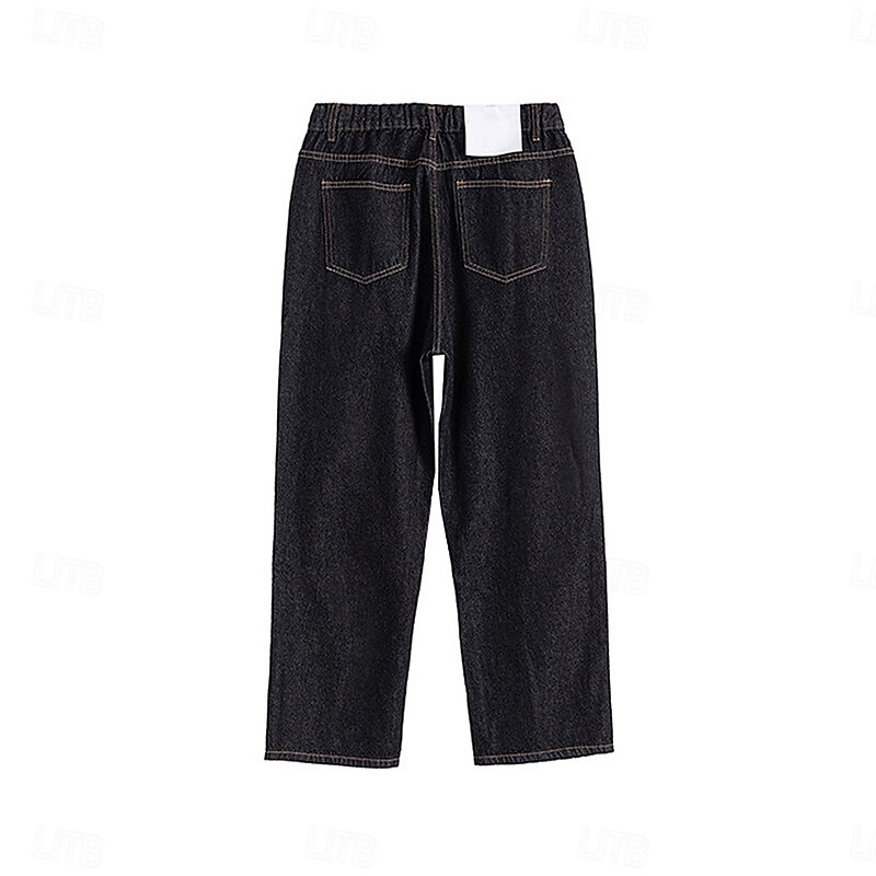 Men's Chino Pants Denim Pants Zipper Buttons Pocket Solid Color No-Iron Full Length Outdoor Vacation Casual Vacation Vintage Black Micro-elastic3