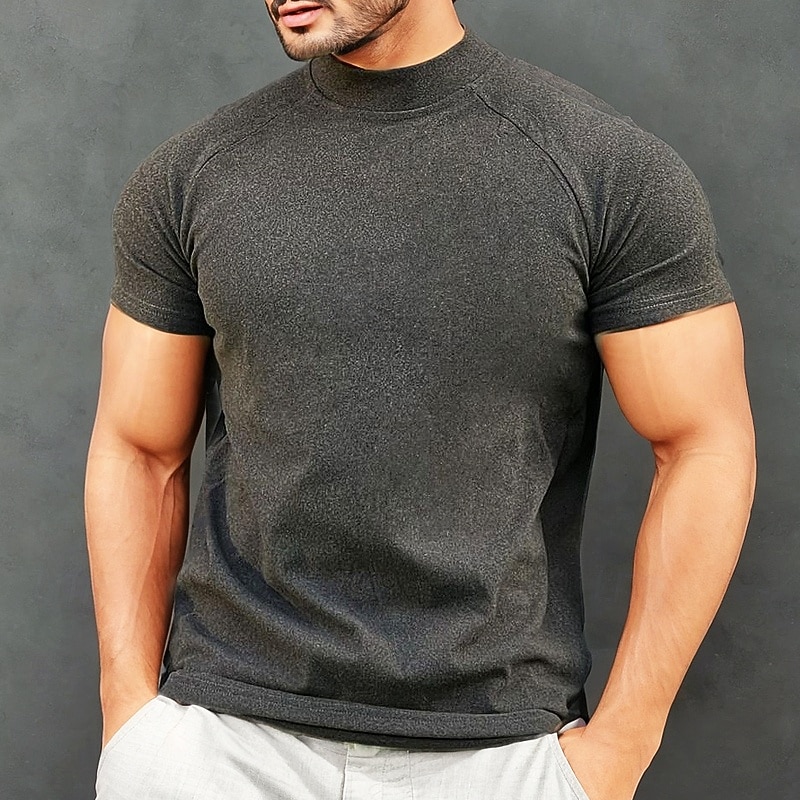 Men's Tank Top Gym Shirt Workout Shirts Athletic Shirts Turtleneck Short Sleeve Outdoor Daily Gym Sweat wicking Breathable Solid Color Black White Activewear Polyester Casual Athleisure4