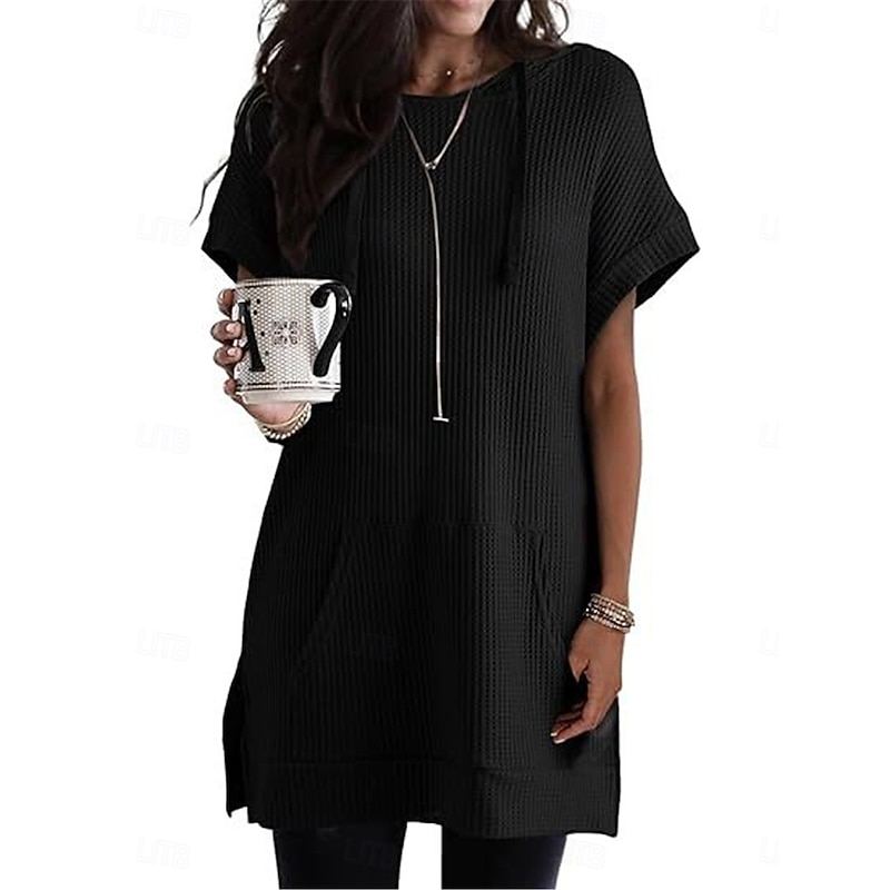Women's Mini Dress Hoodie Dress Casual Dress Basic Casual Vacation Daily Regular Fit Plain Half Sleeve Hooded Black White Blue Fuchsia Summer4