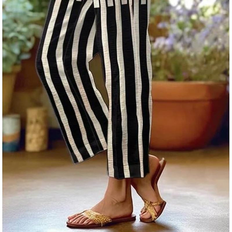 Women's Cotton Linen Pants Baggy Pants Linen Like Fashion Streetwear Full Length High Waist Graphic Geometric Printing Thermal Warm Breathable Soft Micro-elastic Outdoor Daily4