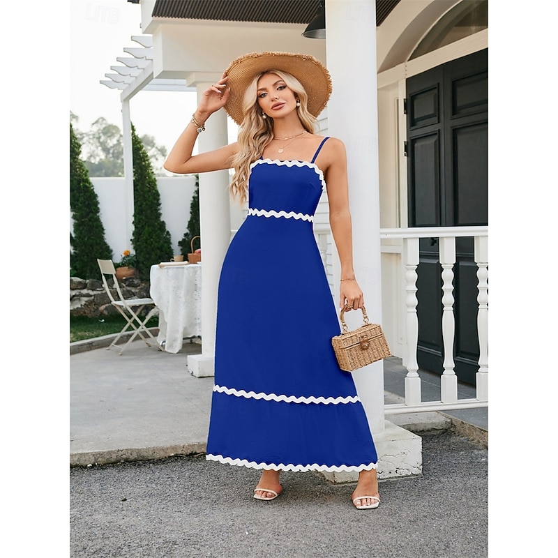 Women's Long Dress Maxi Dress Summer Dress Stylish Vacation Party Date Loose Fit Solid Color Sleeveless Strap White Rusty Red Red Blue Summer