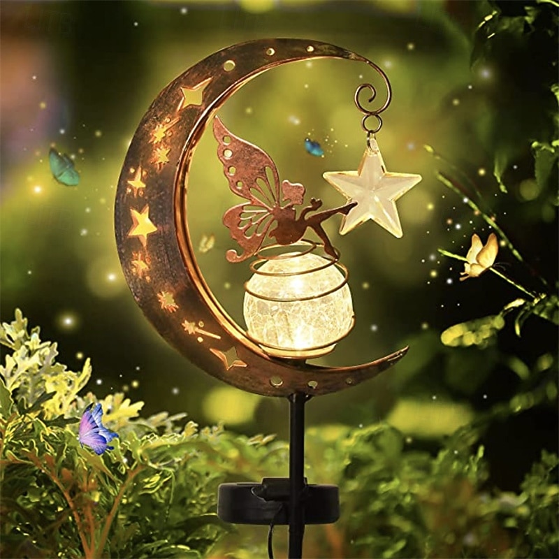 Solar Garden Lights Outdoor – Sun & Moon Flame LED Solar Lights, Retro Iron Landscape Lawn Lamps for Walkway, Yard and Patio Decoration