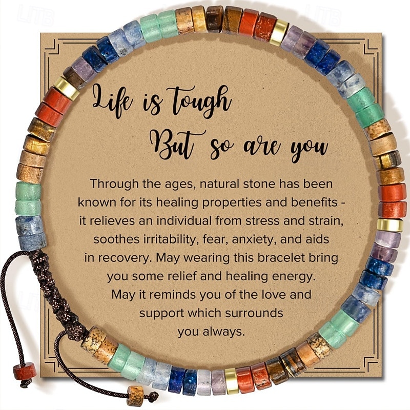 Inspirational Gifts Bracelets for Women Healing Natural Stone Bracelets - Get Well Soon Gifts for Women Best Friends Sister Girls - Life is Tough But So are You Bracelet - Main Image
