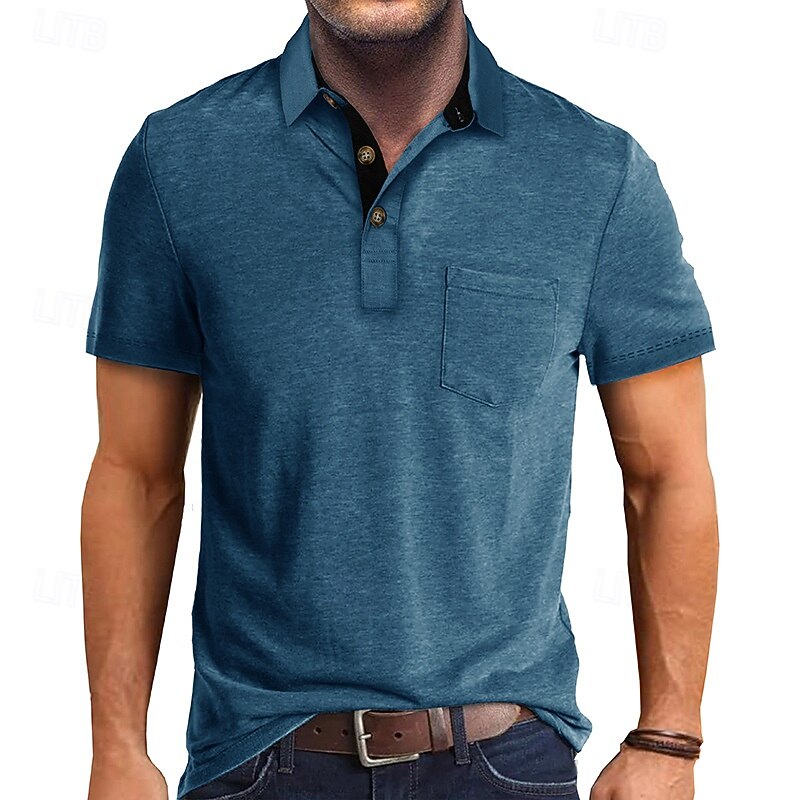 Men's Golf Shirt Golf Polos Shirts Work Casual Lapel Short Sleeve Basic Modern Plain Buttons Front Pocket Summer Spring Regular Fit Apricot Dark Gray Lake Blue Black White Dark Red Golf Shirt
