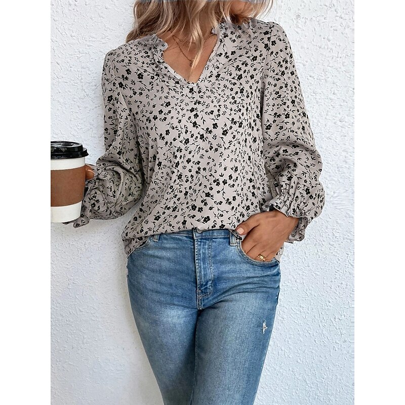 Women's Shirt Blouse Floral Stylish Casual Long Sleeve V Neck Regular Tops Daily Print Wine Green Beige Summer Spring2