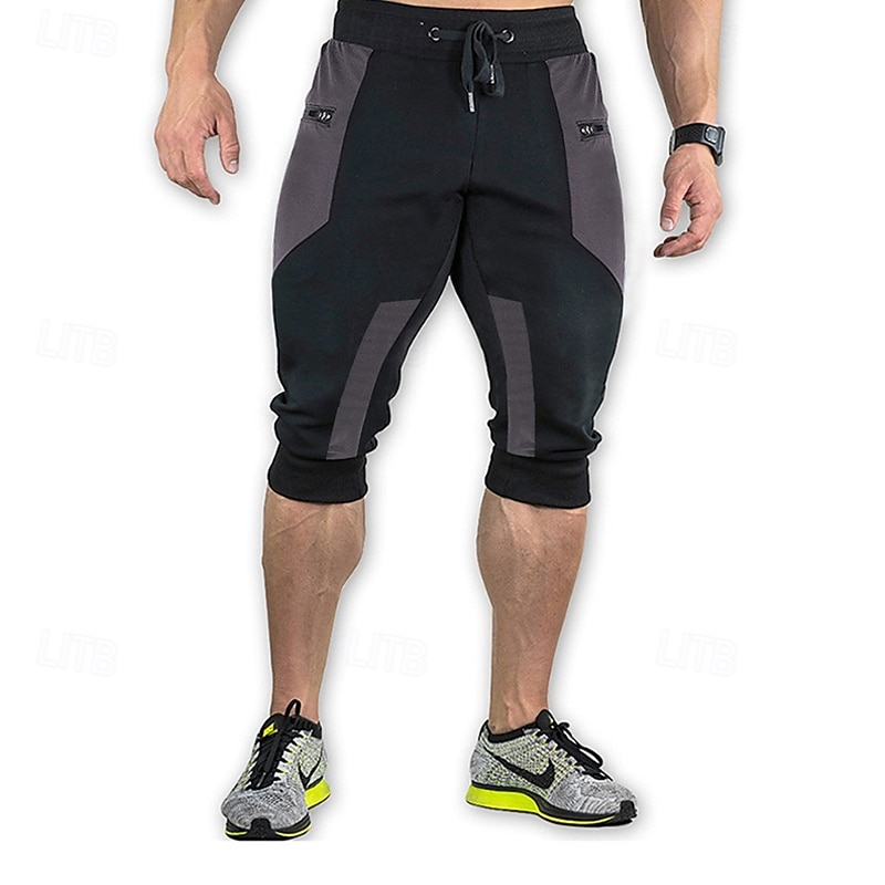 Men's Sweat Shorts Capri shorts Running Shorts Gym Shorts Pocket Drawstring Elastic Waist Color Block Comfort Breathable Calf-Length Outdoor Sports Classic Casual Black Wine Micro-elastic4