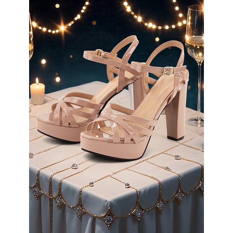 Nude Platform Sandals for Women – Strappy High Heel Sandals with Buckle Detail, Trendy Footwear for Evening Outings and Special Occasions