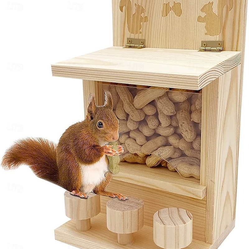 Squirrel Feeders for Outside Wooden Squirrel Window Feeder Nut Bar Squirrel Feeder Versatile Chipmunk Feeder Squirrel Feeding House for Windowsill Balcony3