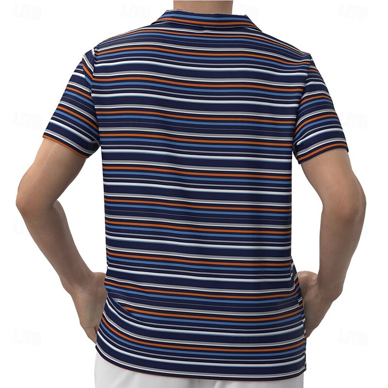 Men's Striped Rugby Polo Short Sleeve Polo Shirts Collared Shirts Casual School Outdoor Sports Daily Wear 3D Print Summer Blue2