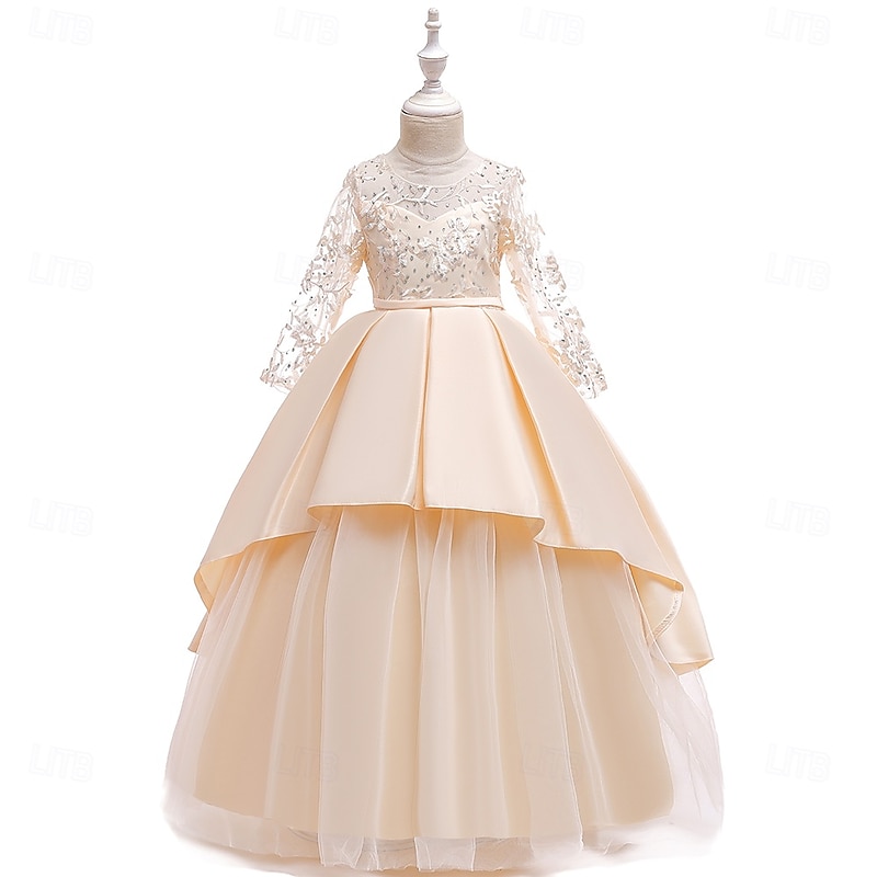 Kids Girls' Party Dress Floral Sleeveless Performance Special Occasion Elegant Princess Polyester Summer Spring 4-13 Years Multicolor White Champagne4