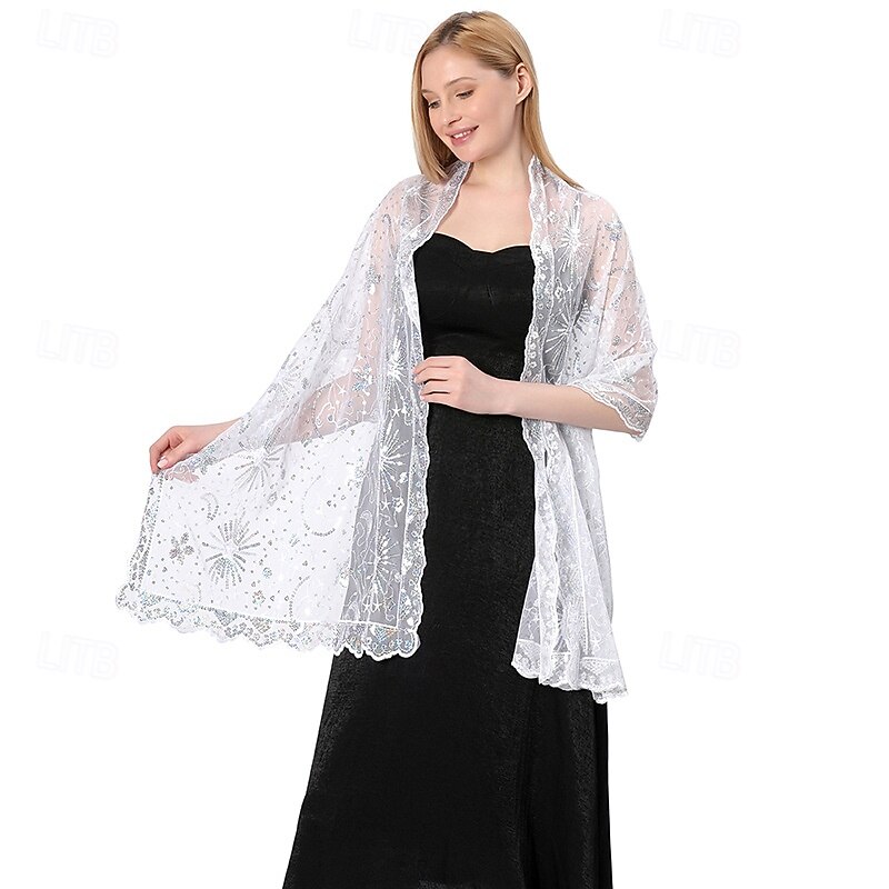 Exquisite Sequin Embroidered ShawlBStar And Moon Shawl  Wedding Dress  Stage Party Evening Party Shawl For Women