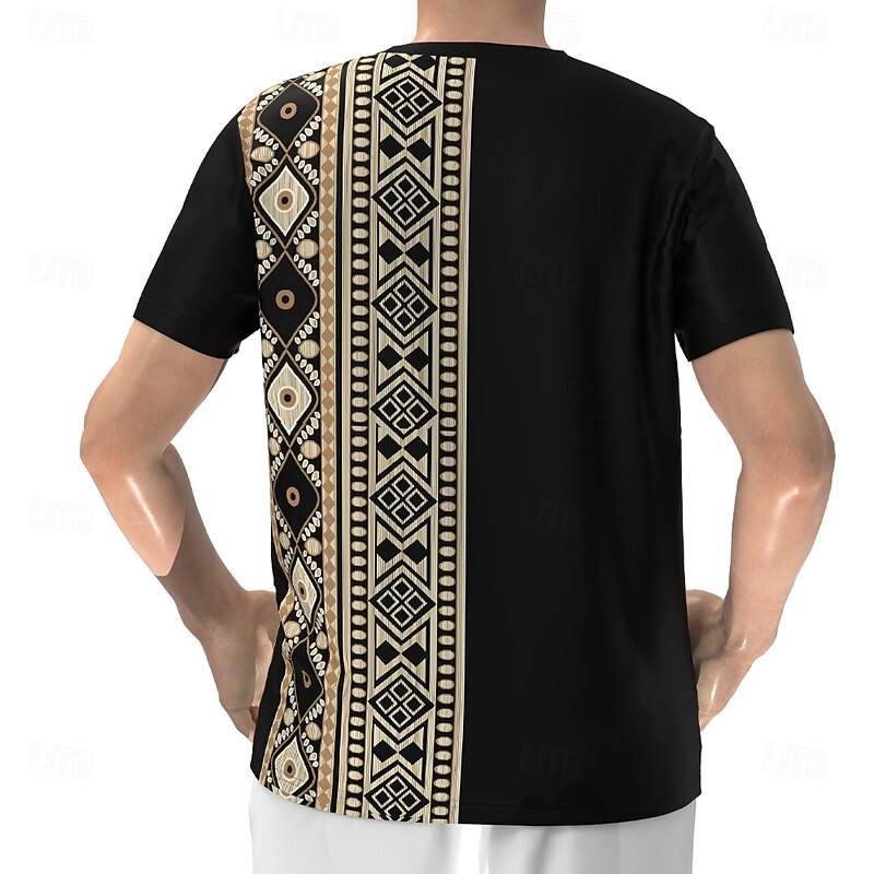 Men's Ethnic T Shirt Henley Shirt Short Sleeve Designer Retro Vintage Street Casual Daily Summer Spring Black Henley Henley T-Shirt2