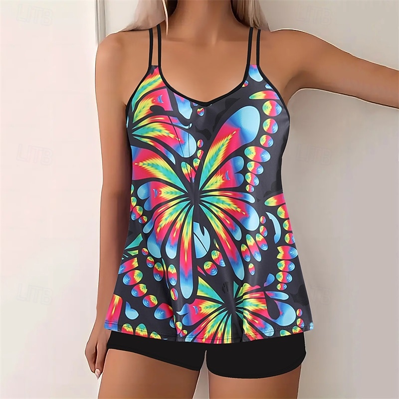 Women's Tankini Two Piece Swimsuit Racerback Swimwear Swimwear Yellow Blue Breathable Quick Dry Lightweight Sleeveless - Swimming Surfing Beach Summer Spring4