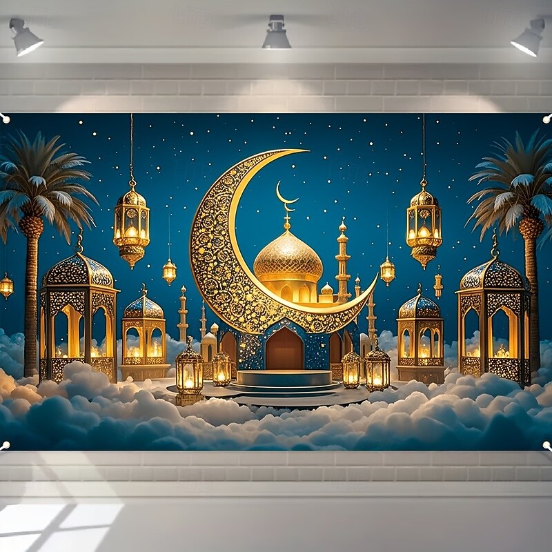 Ramadan Kareem Mubarak Hanging Tapestry Wall Art Large Tapestry Mural Decor Photograph Backdrop Blanket Curtain Home Bedroom Living Room Decoration