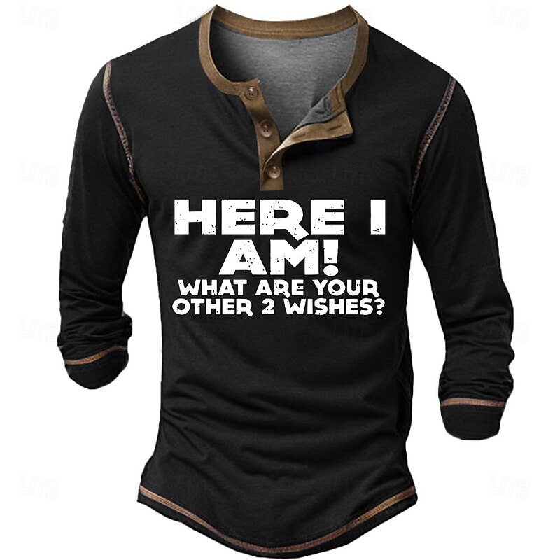 Men's Graphic Letter I Talk To Myself Henley Shirt Tee Long Sleeve Vintage Fashion Designer Outdoor Casual Daily Spring &  Fall Black Navy Blue Military Green Henley Henley T-Shirt4