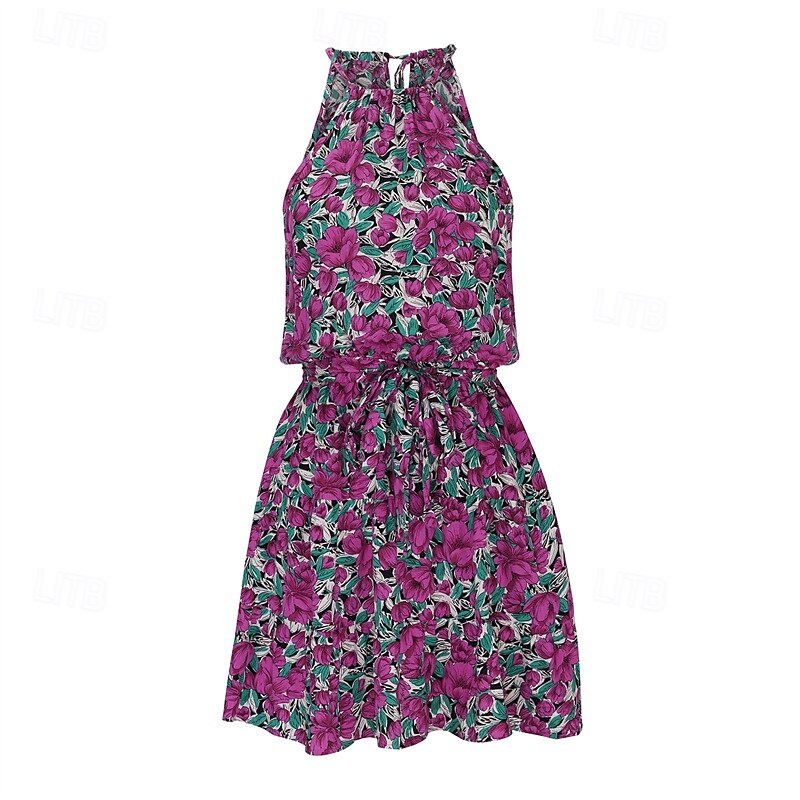 Women's Mini Dress Casual Dress A Line Dress Floral Dress Summer Dress Stylish Casual Vacation Daily Date Regular Fit Floral Sleeveless Strap Red Purple Summer Spring2