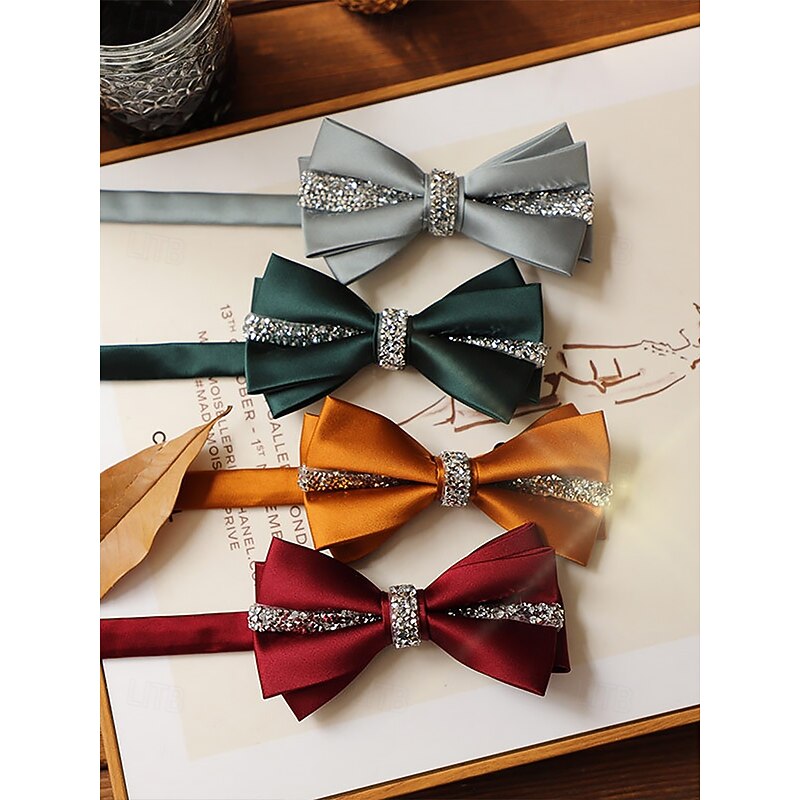 Burgundy Satin Bow Tie with Crystal Embellishment – Elegant Men's Formal Accessory for Weddings, Parties, and Special Events3