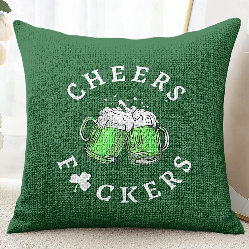 Saint Patrick's Day Decorative Toss Pillows Cover 1PC Soft Square Couch Cushion Case Pillowcase for Bedroom Livingroom Sofa Chair Irish Cheers Beer3