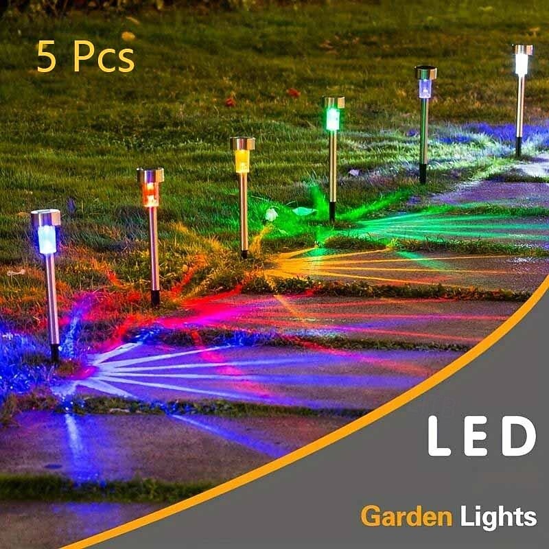 5 Pcs Outdoor Solar Small Tube Lamp Courtyard Garden Path Fence Lawn Wedding Festival Atmosphere Decorative Lamp